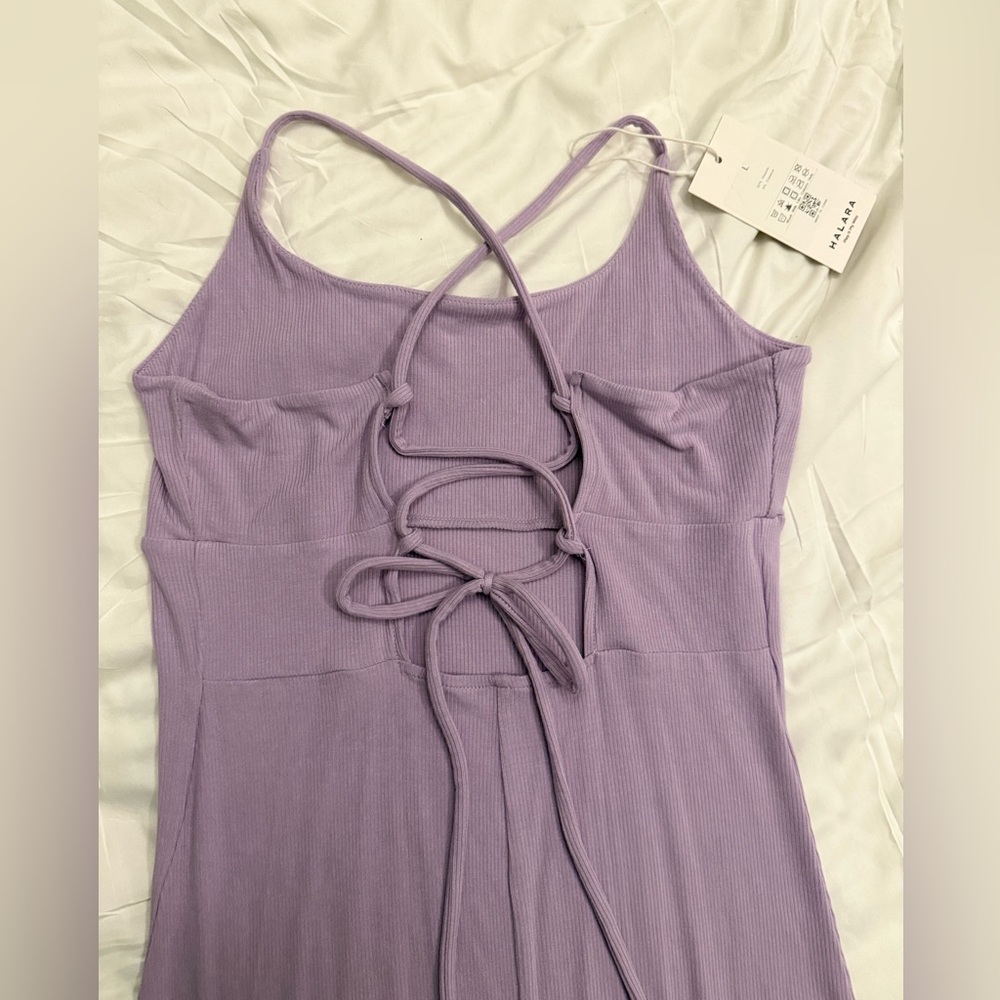 Halara Split Strap Bodycon Midi Dress Size Large 14 Light Purple Lilac NWT